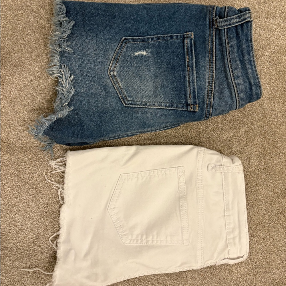 Blue and White Frayed Hem Women shorts